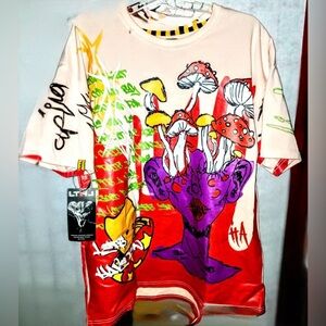 LTHL Graphic Mushroom Print Tee - Pink,Red & purple size Large